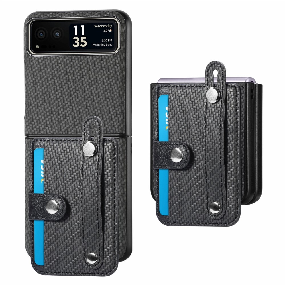 Cover in pelle portacarte + Finger Strap Motorola Razr 40 nero