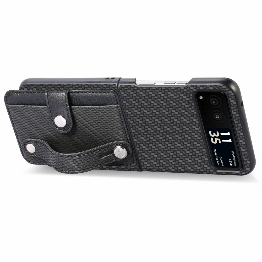 Cover in pelle portacarte + Finger Strap Motorola Razr 40 nero