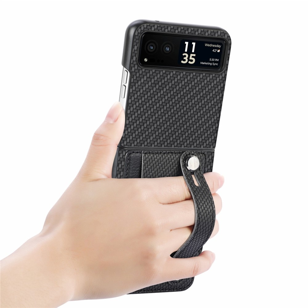 Cover in pelle portacarte + Finger Strap Motorola Razr 40 nero