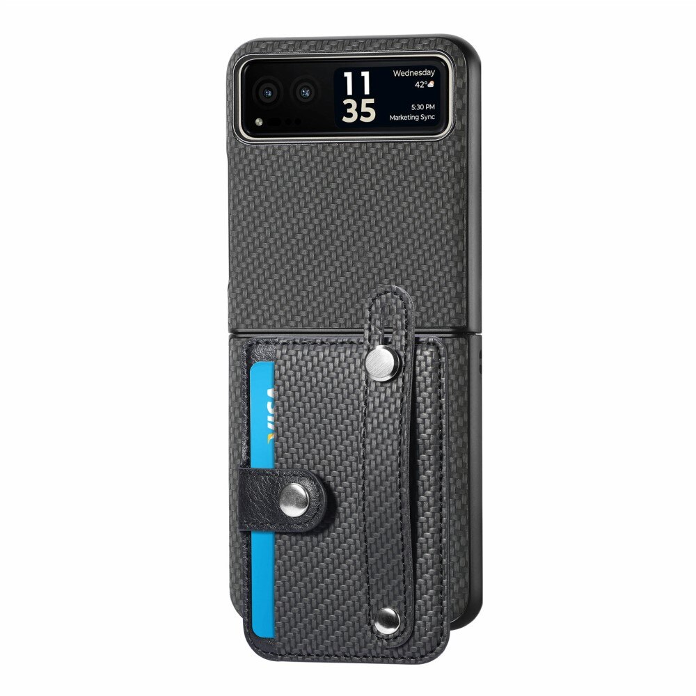 Cover in pelle portacarte + Finger Strap Motorola Razr 40 nero