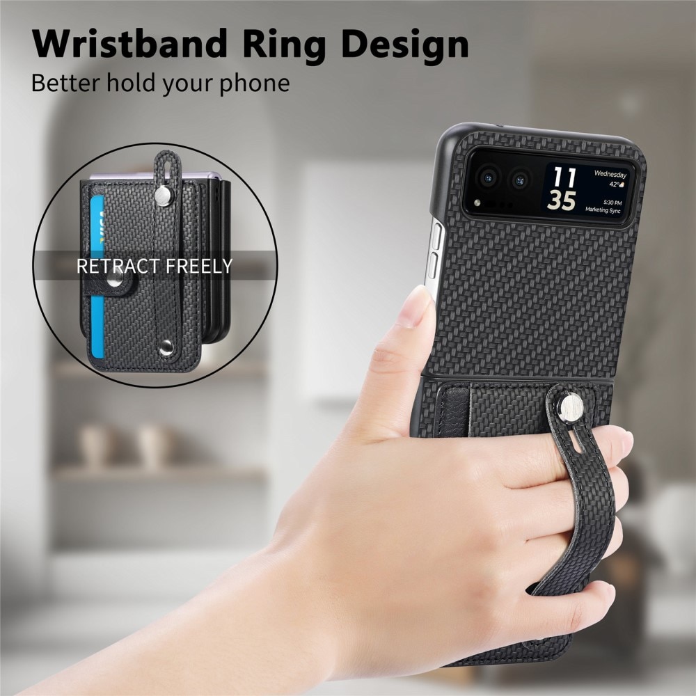 Cover in pelle portacarte + Finger Strap Motorola Razr 40 nero