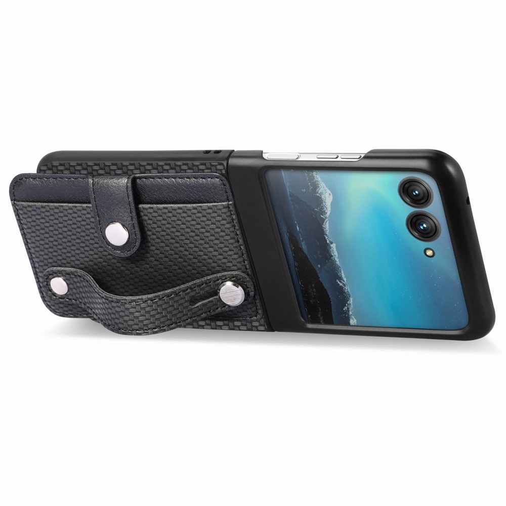 Cover in pelle portacarte + Finger Strap Motorola Razr 40 Ultra nero