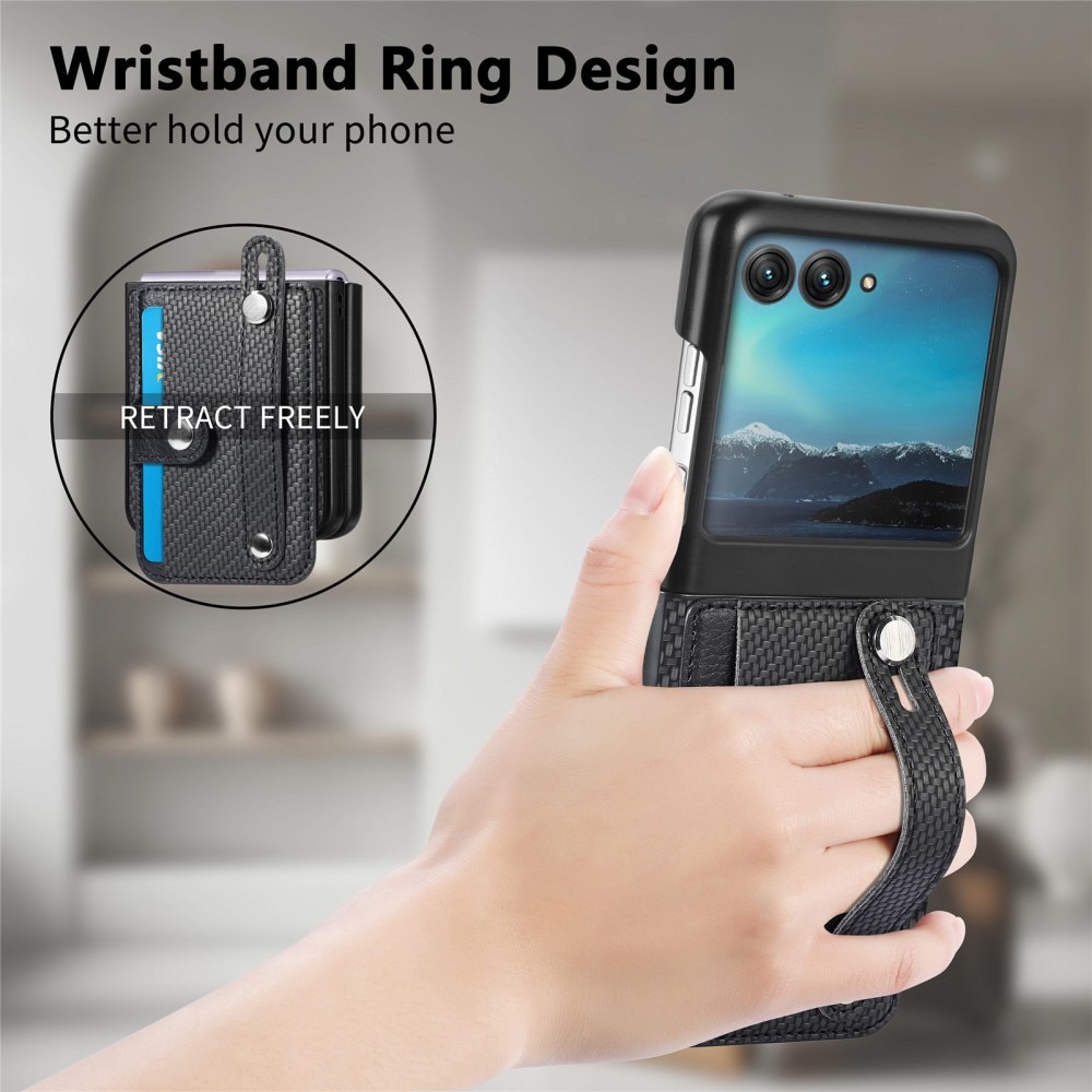 Cover in pelle portacarte + Finger Strap Motorola Razr 40 Ultra nero
