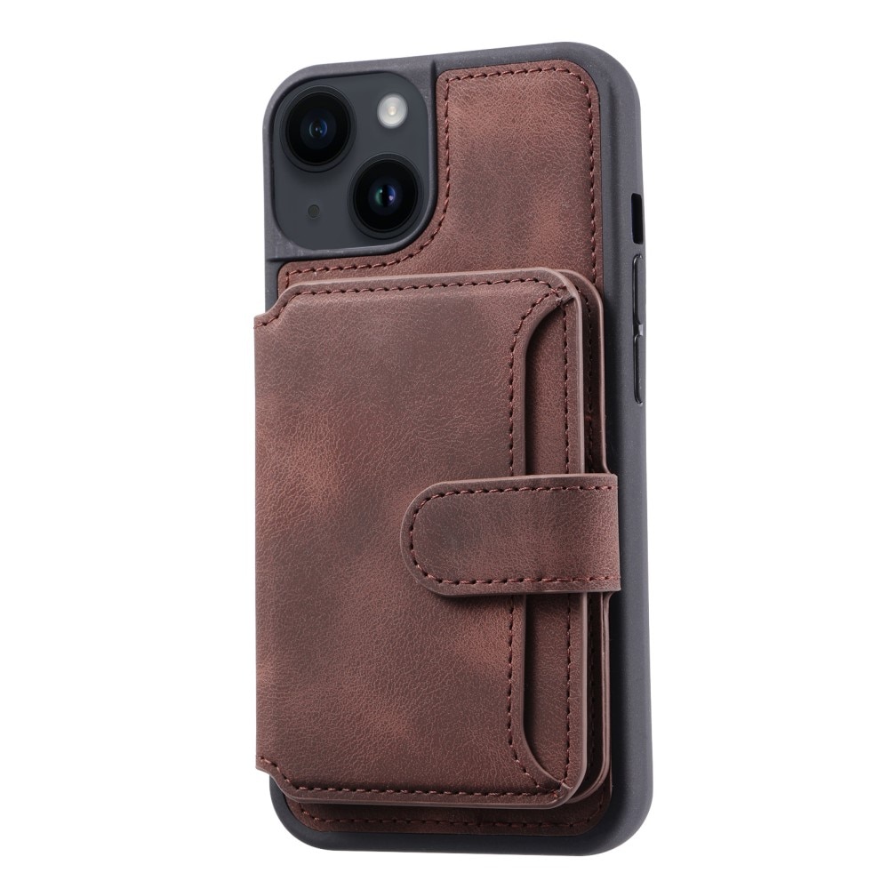 Cover con portacarte Multi-slot anti-RFID iPhone 15 Plus marrone