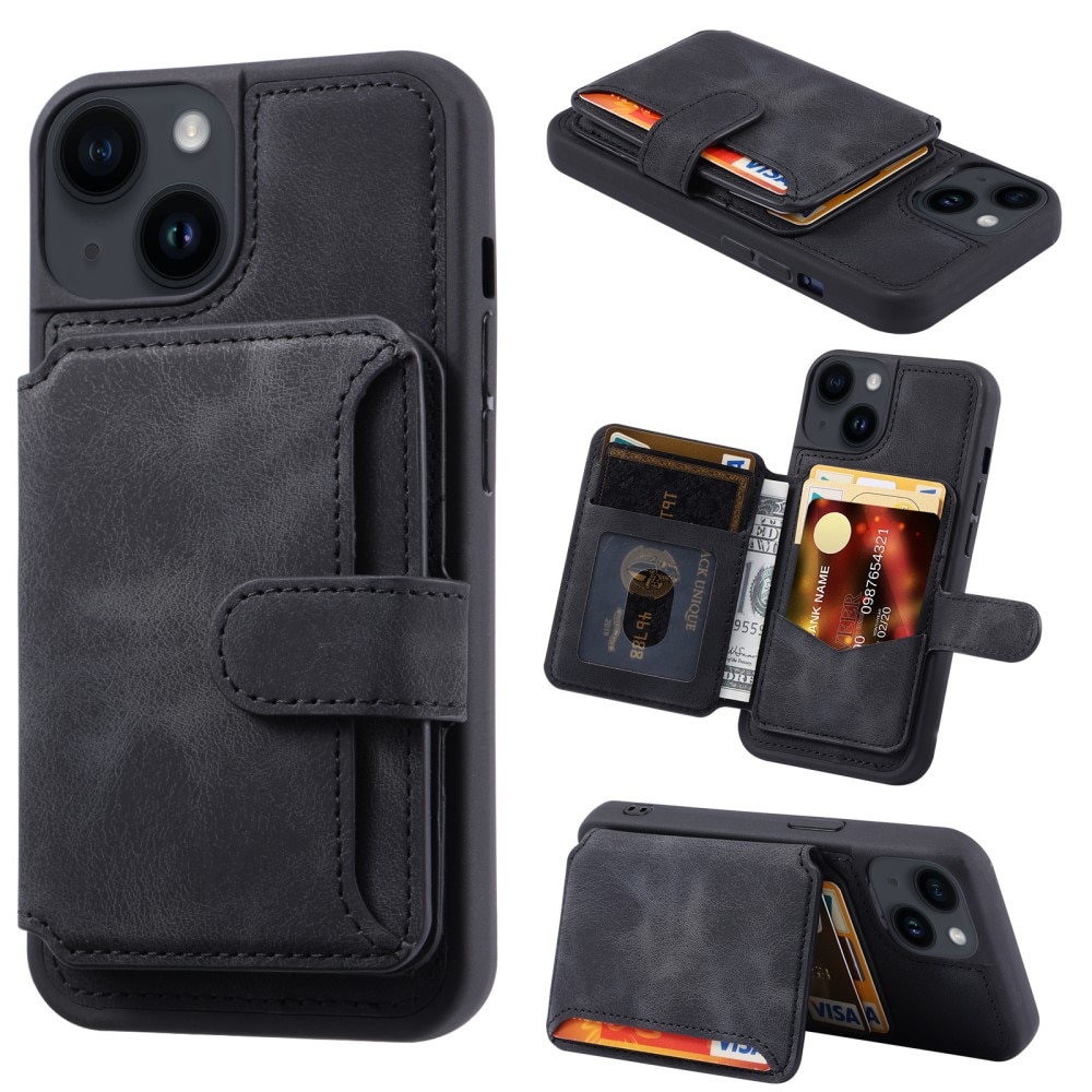 Cover con portacarte Multi-slot anti-RFID iPhone 15 Plus nero