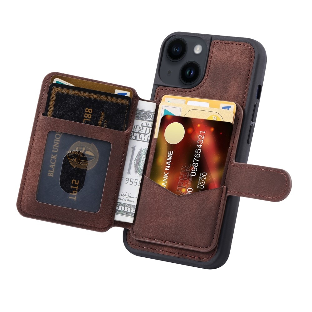 Cover con portacarte Multi-slot anti-RFID iPhone 15 marrone