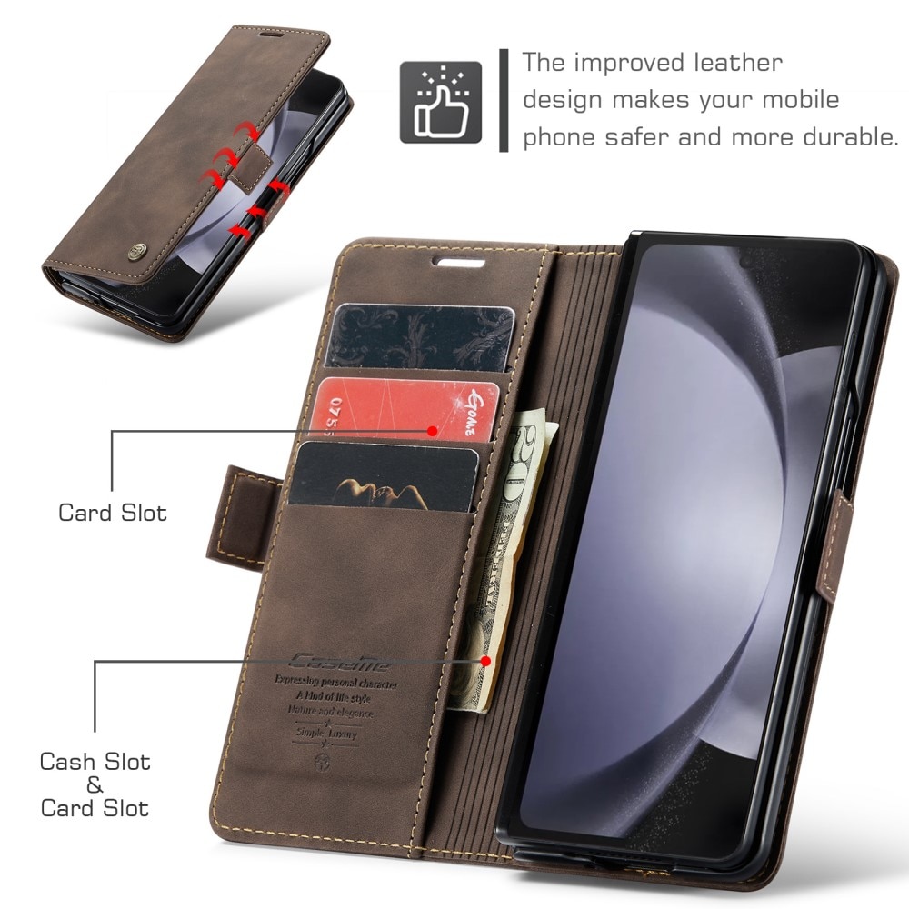 Custodie a portafoglio sottili Samsung Galaxy Z Fold 5 marrone