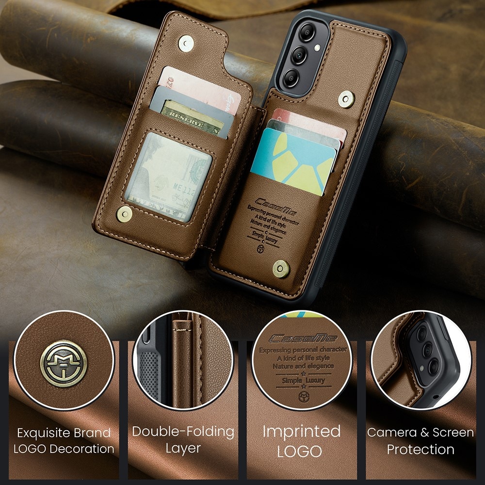 Cover con portacarte anti-RFID Samsung Galaxy A14 marrone