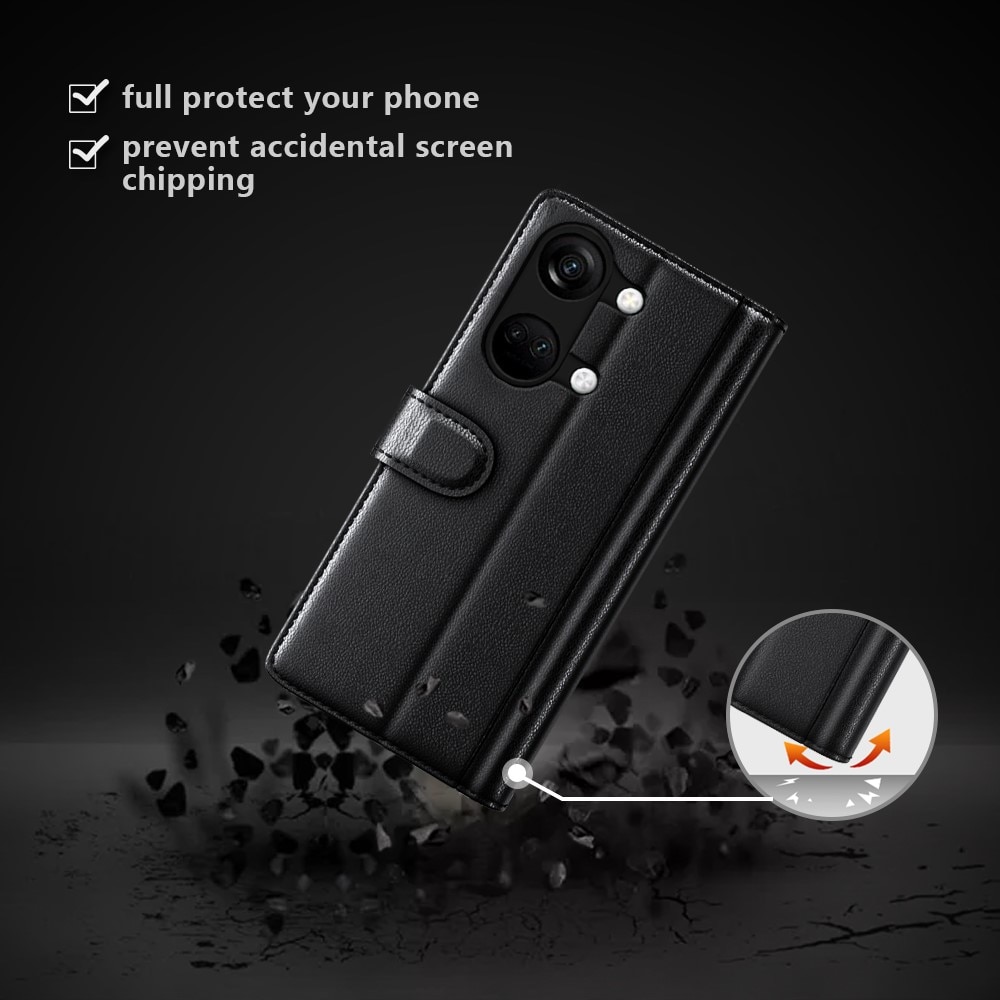 Custodia a portafoglio in vera pelle OnePlus Nord 3, nero