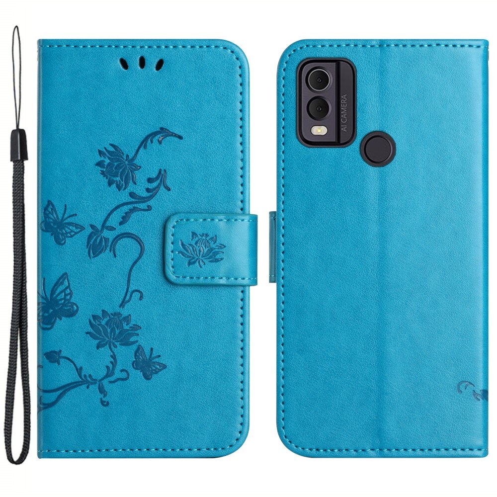 Custodia in pelle a farfalle per Nokia C32, blu