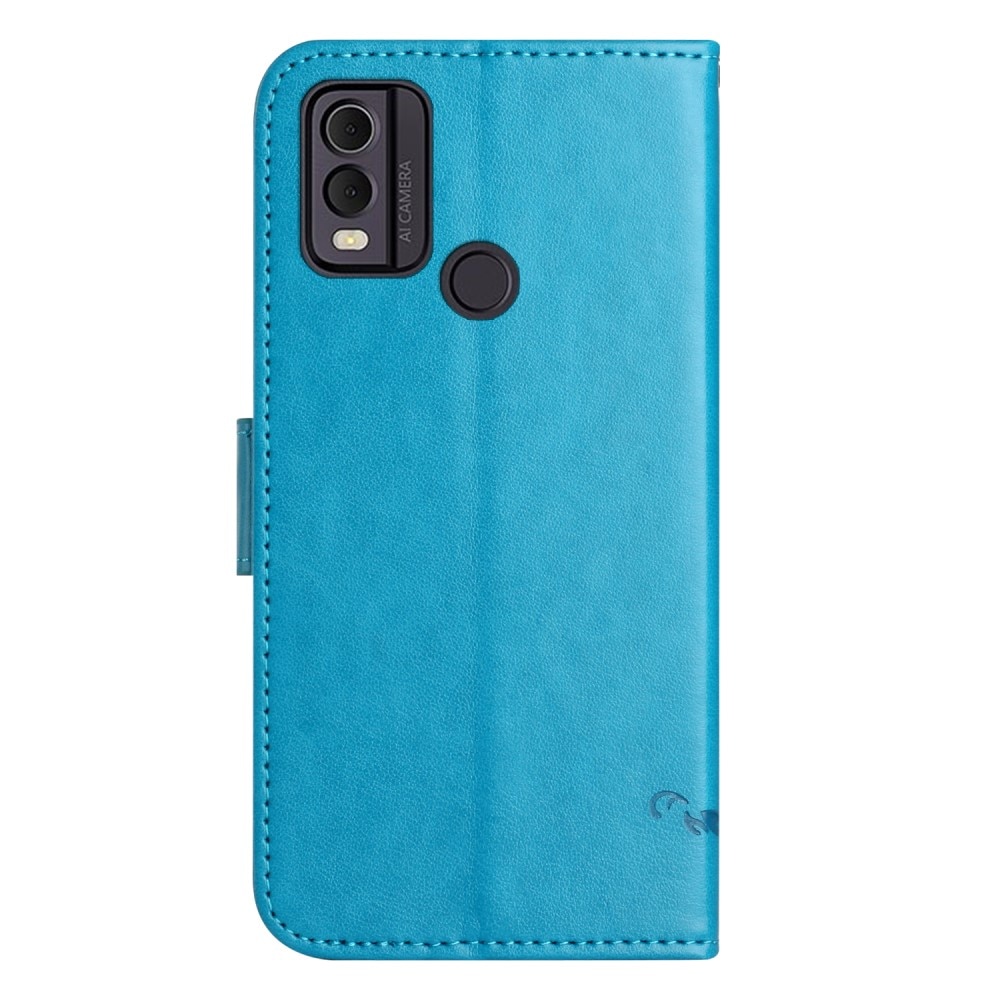 Custodia in pelle a farfalle per Nokia C32, blu