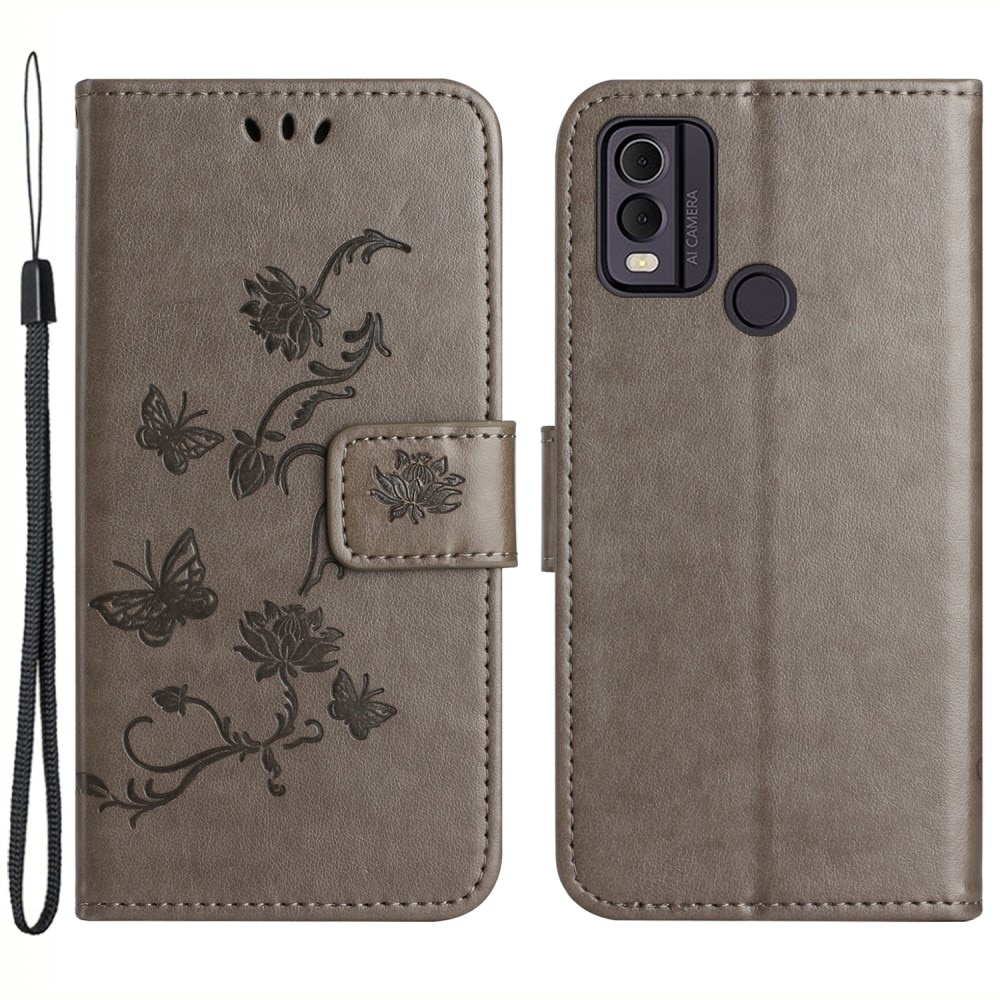 Custodia in pelle a farfalle per  Nokia C22, Grigio