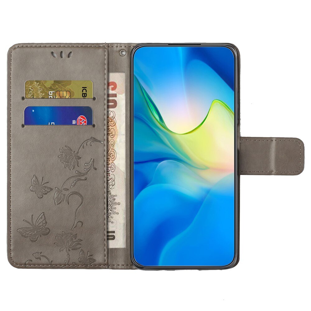 Custodia in pelle a farfalle per  Nokia C22, Grigio