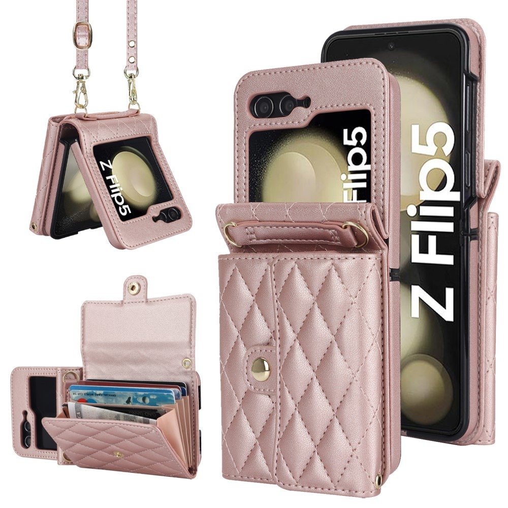 Borsa a portafoglio trapuntata anti-RFID Samsung Galaxy Z Flip 5 oro rosa