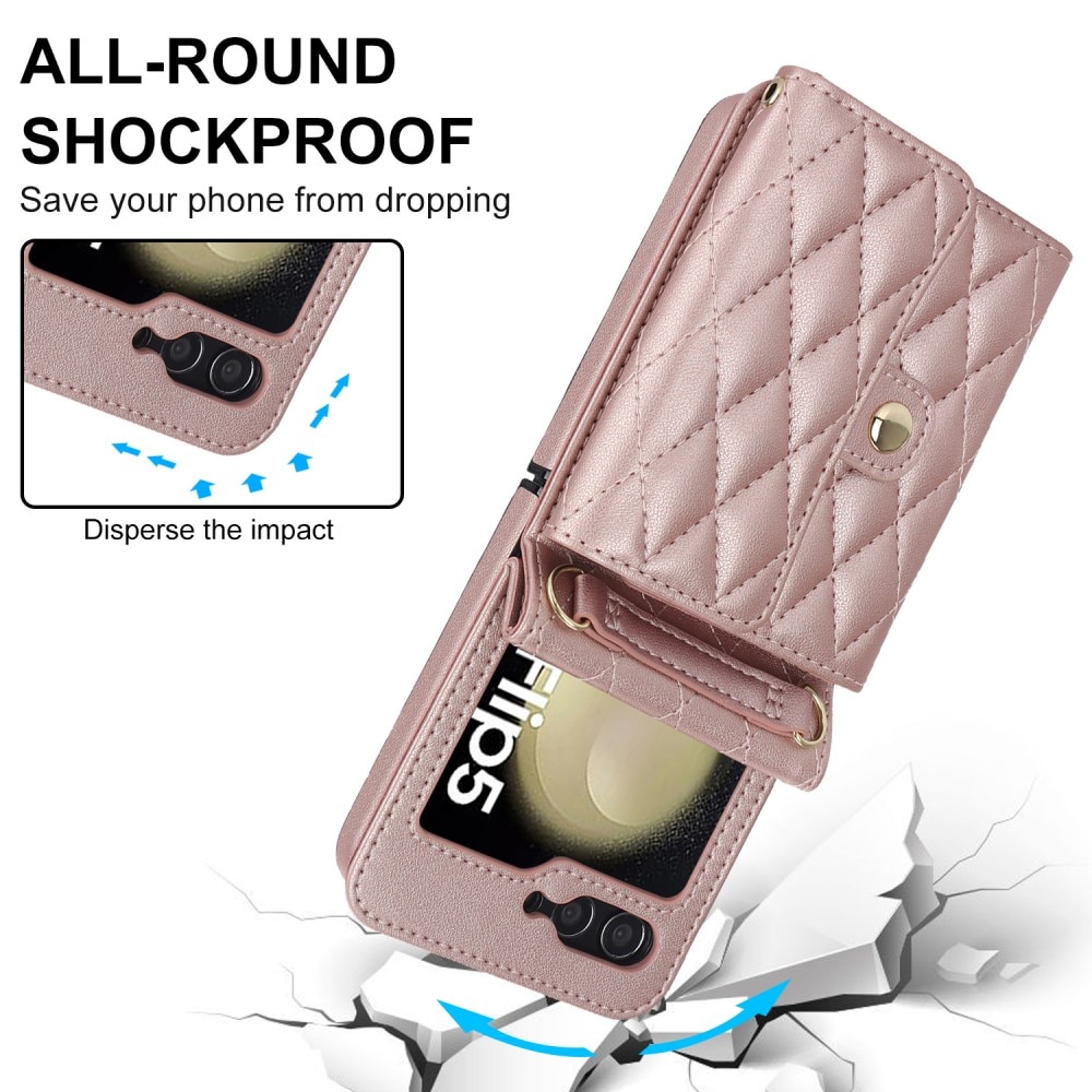 Borsa a portafoglio trapuntata anti-RFID Samsung Galaxy Z Flip 5 oro rosa