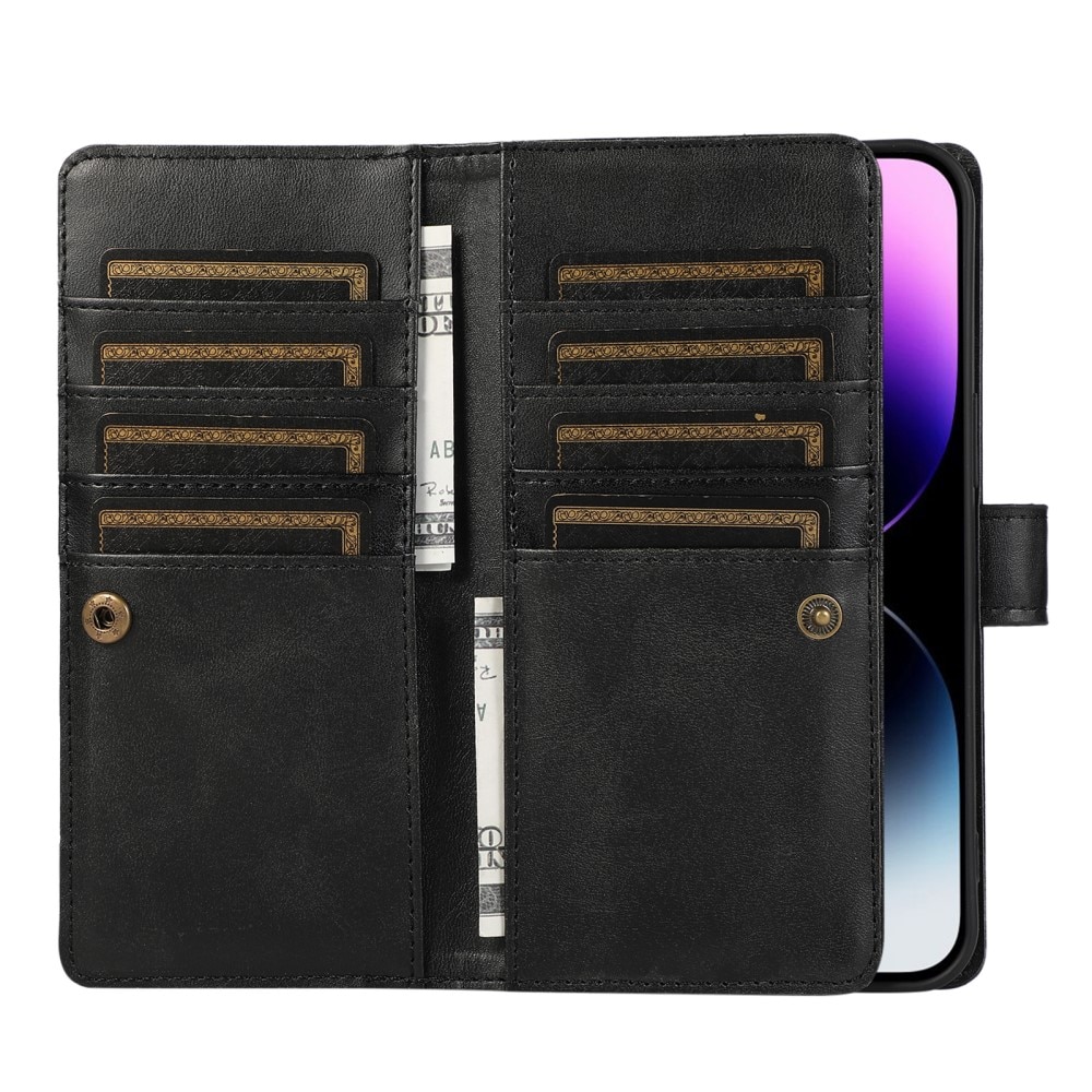 Zipper Multi-Slot Cover Portafoglio in pelle iPhone 15 nero