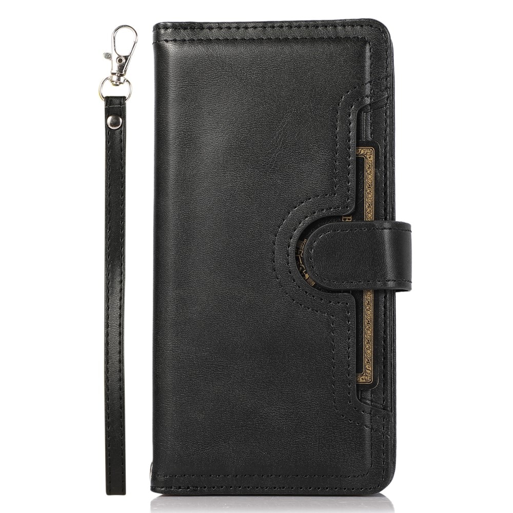 Zipper Multi-Slot Cover Portafoglio in pelle iPhone 15 Pro nero