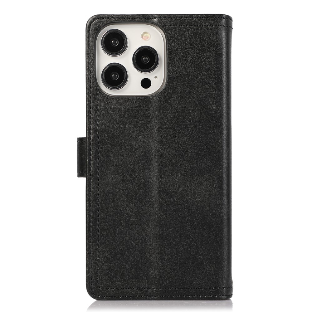 Zipper Multi-Slot Cover Portafoglio in pelle iPhone 15 Pro nero