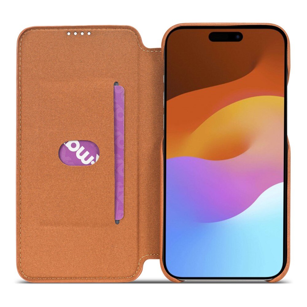 Custodie a portafoglio sottili iPhone 15 Plus cognac