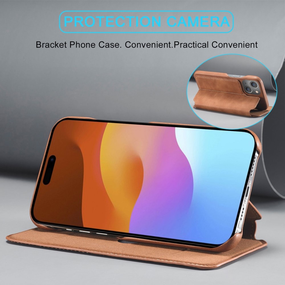 Custodie a portafoglio sottili iPhone 15 Plus cognac