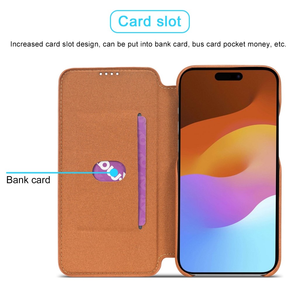 Custodie a portafoglio sottili iPhone 15 Plus cognac
