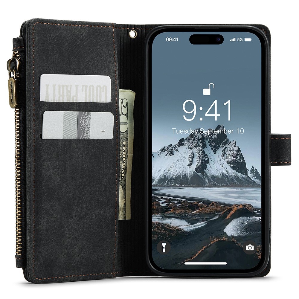 Custodie a portafoglio Zipper iPhone 15 Pro Max nero