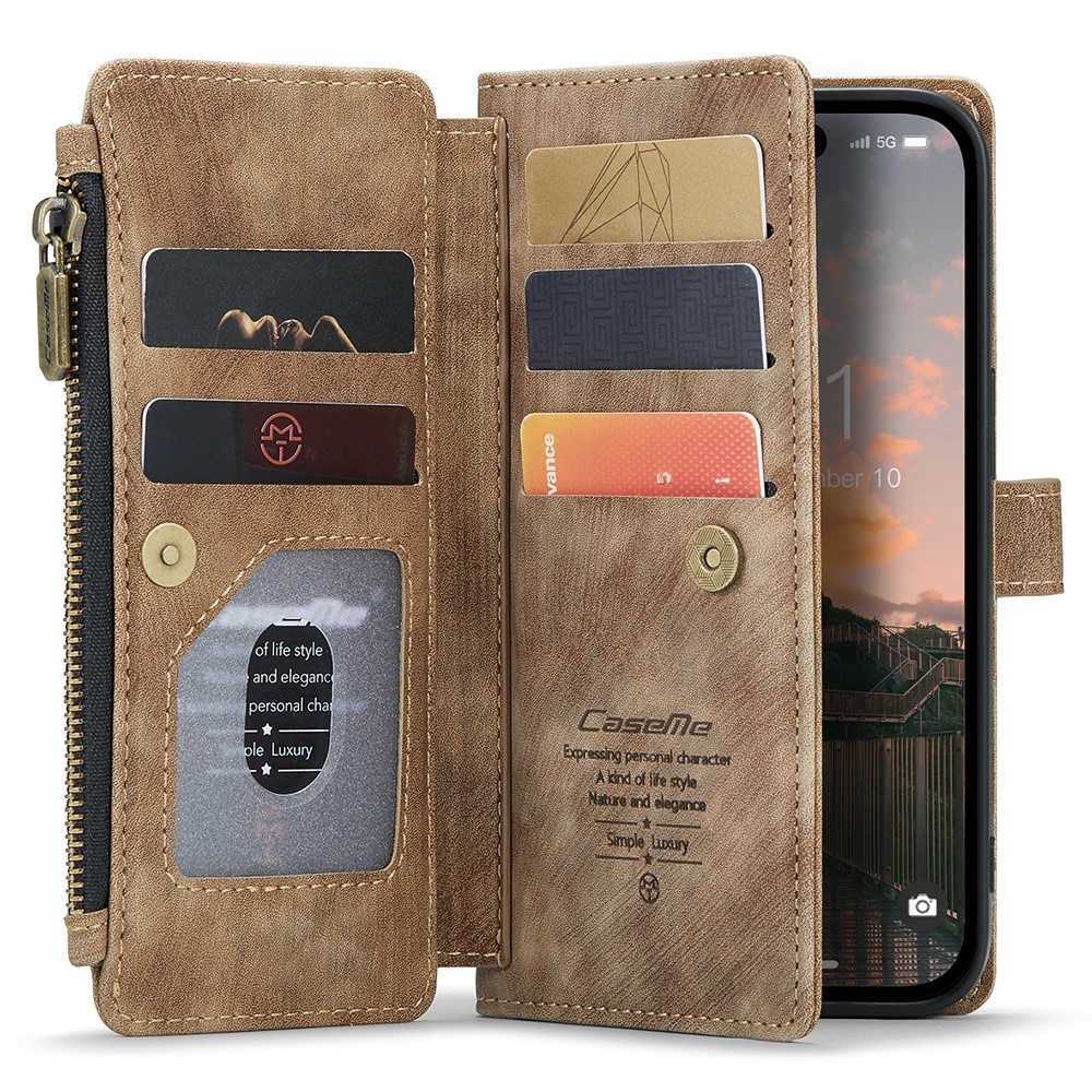 Custodie a portafoglio Zipper iPhone 15 Pro Max marrone