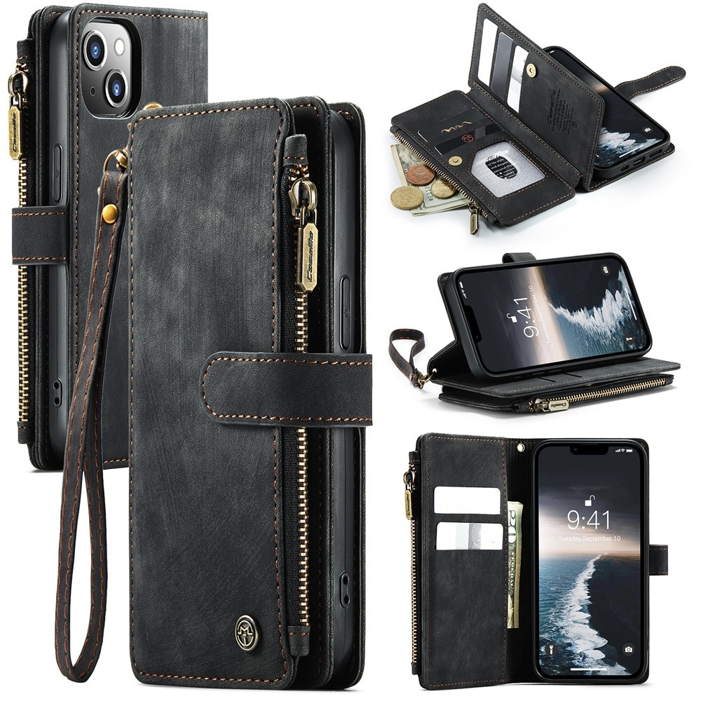 Custodie a portafoglio Zipper iPhone 15 Plus nero