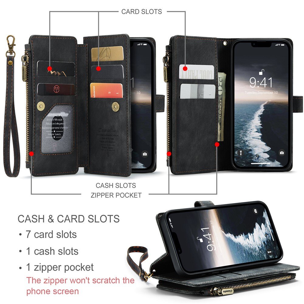Custodie a portafoglio Zipper Apple iPhone 15 Plus Nero