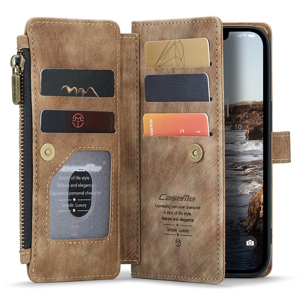 Custodie a portafoglio Zipper Apple iPhone 15 Plus Marrone