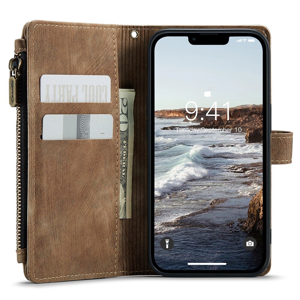 Custodie a portafoglio Zipper Apple iPhone 15 Plus Marrone