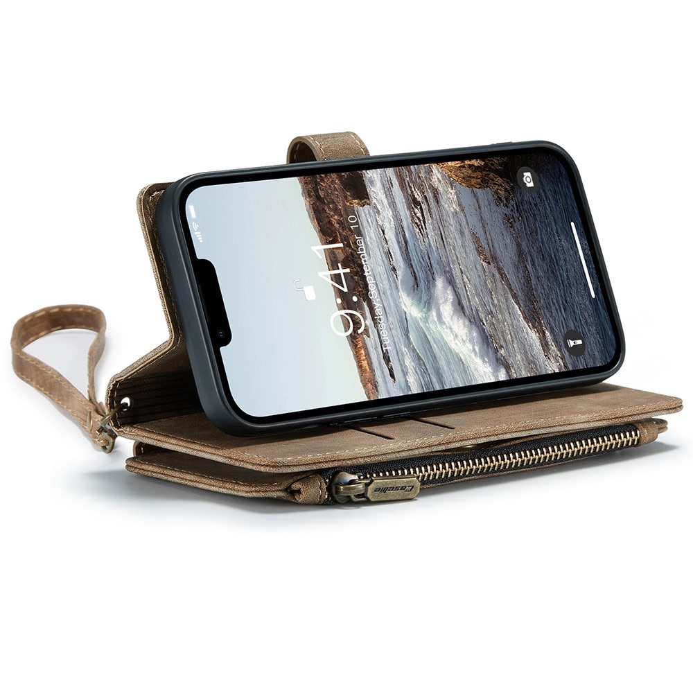 Custodie a portafoglio Zipper iPhone 15 Plus marrone