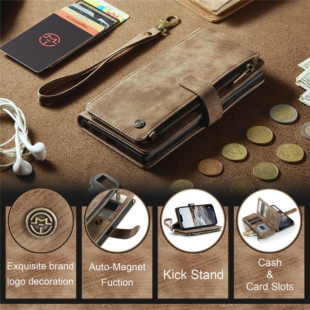 Custodie a portafoglio Zipper Apple iPhone 15 Plus Marrone