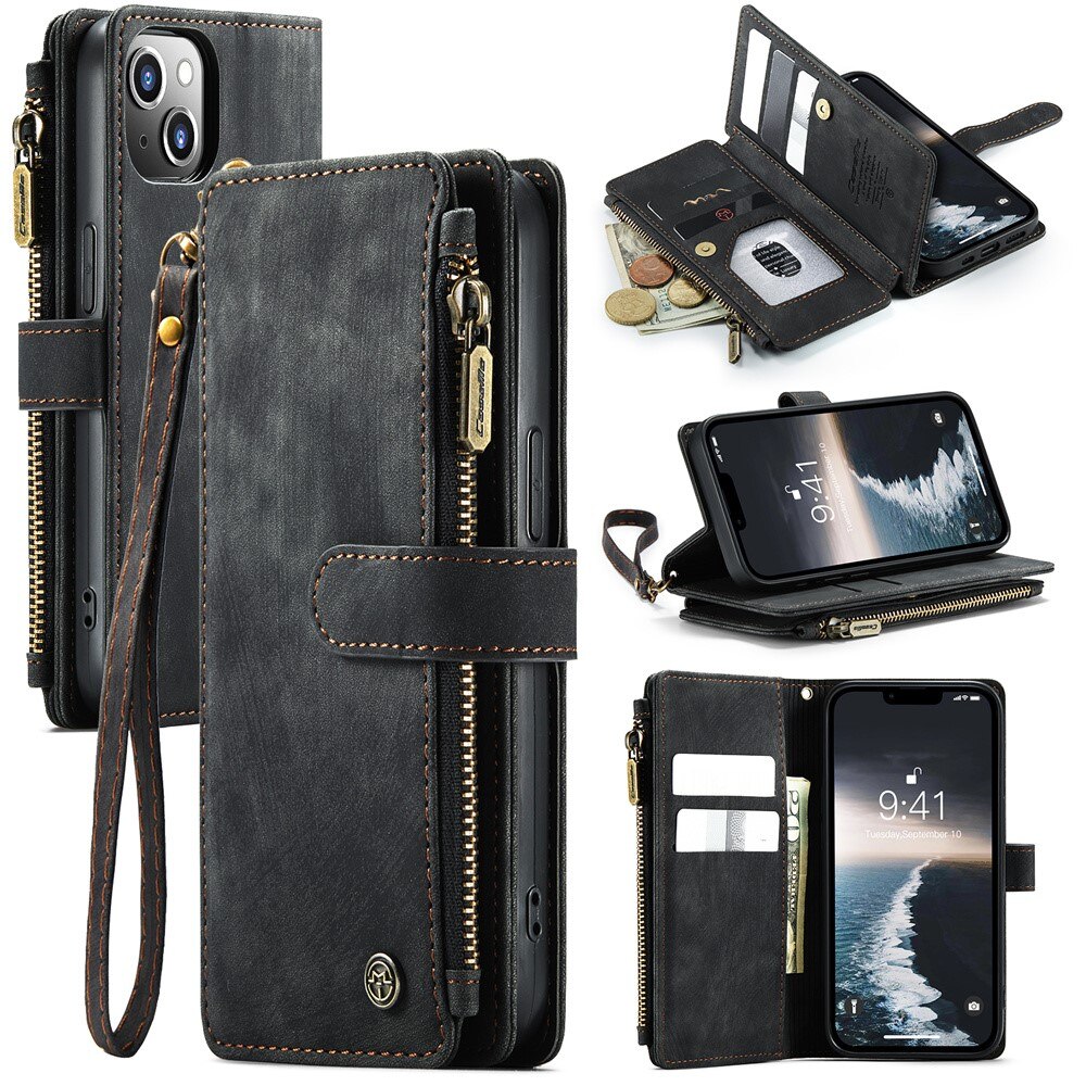 Custodie a portafoglio Zipper iPhone 15 Nero