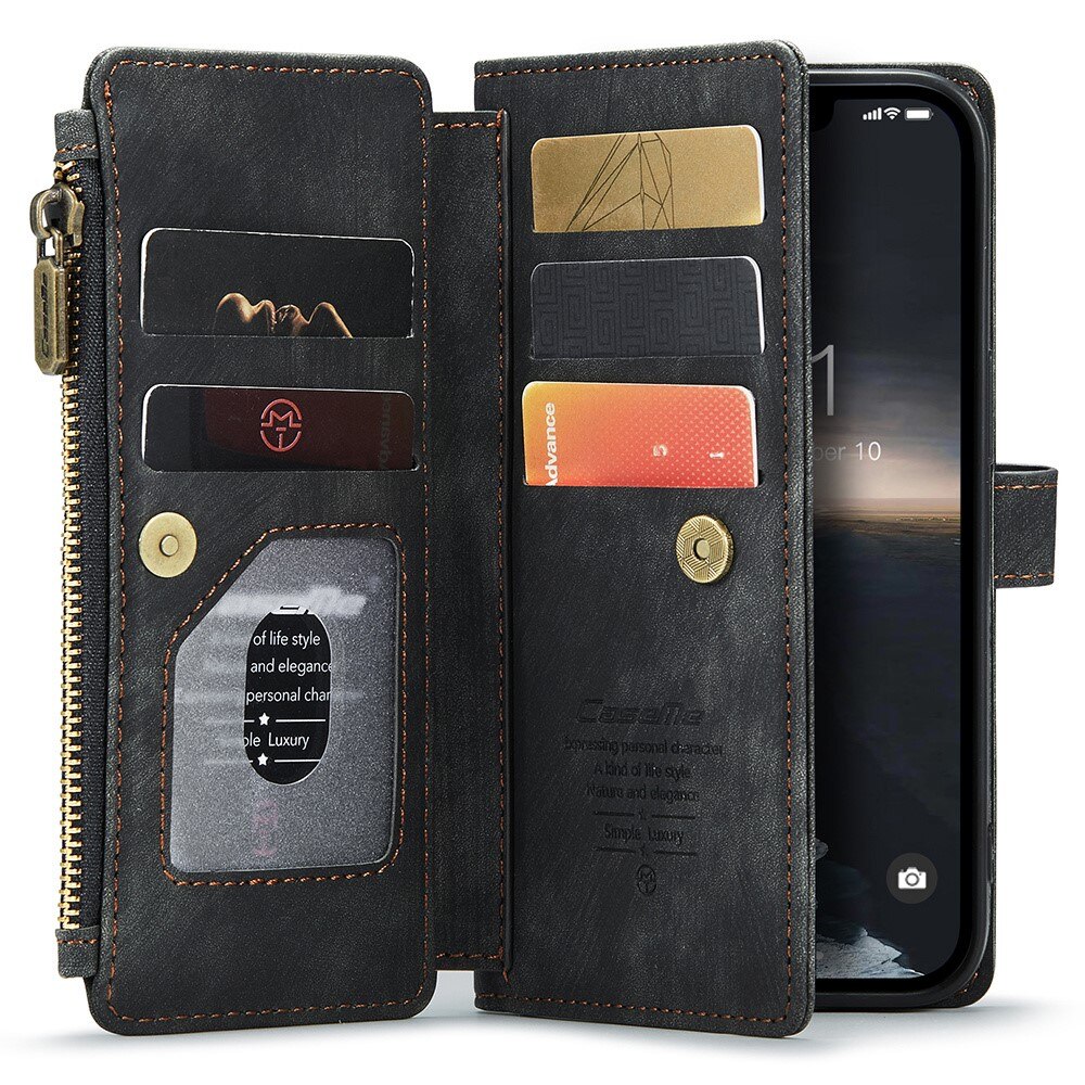 Custodie a portafoglio Zipper iPhone 15 Nero