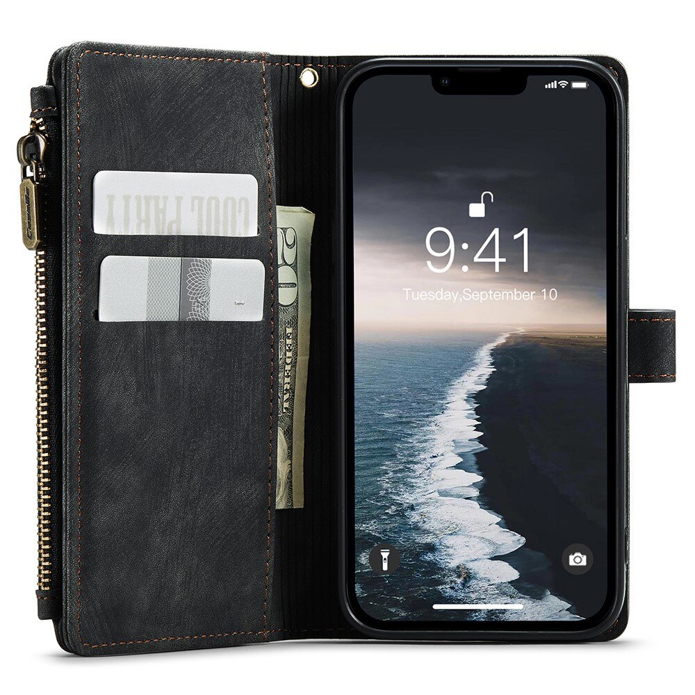 Custodie a portafoglio Zipper iPhone 15 Nero