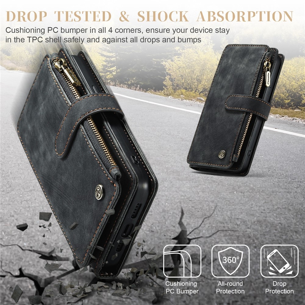 Custodie a portafoglio Zipper iPhone 15 Nero