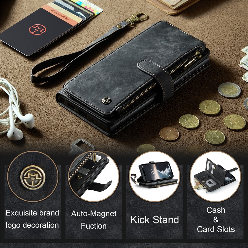 Custodie a portafoglio Zipper iPhone 15 Nero