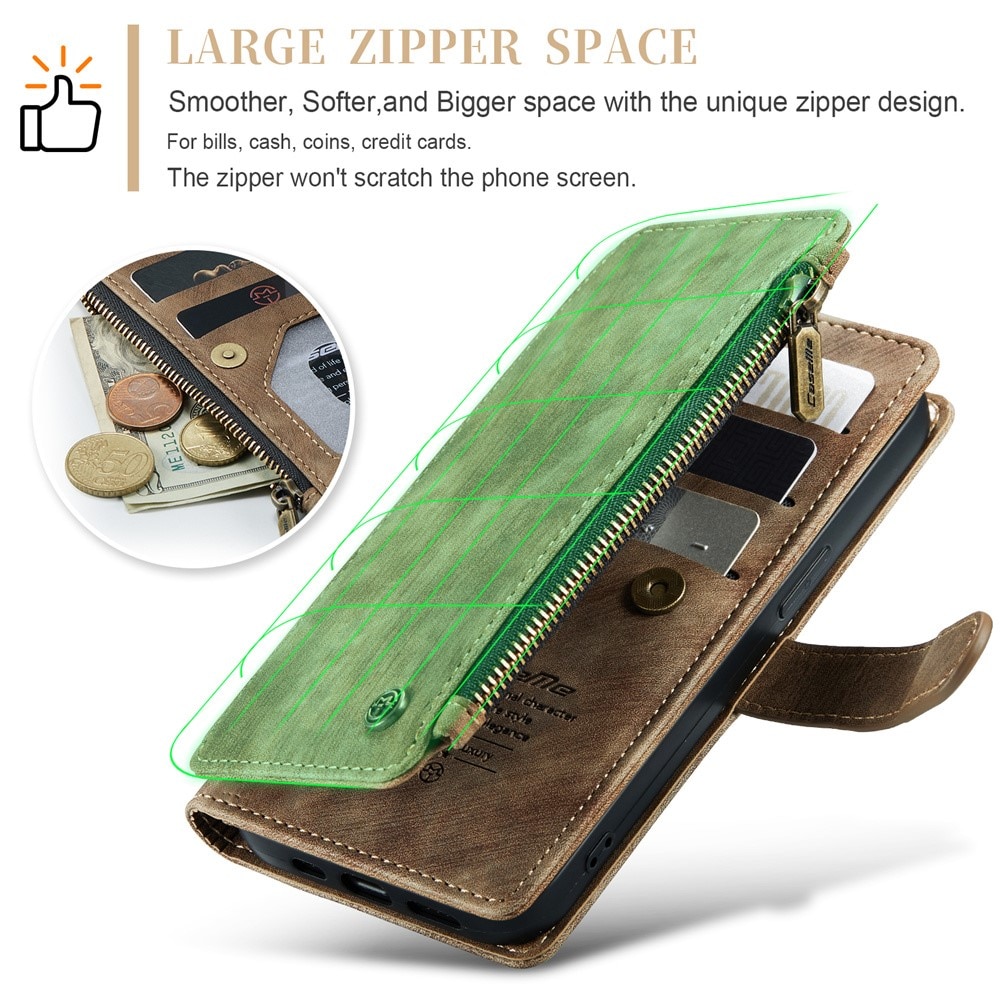 Custodie a portafoglio Zipper iPhone 15 marrone