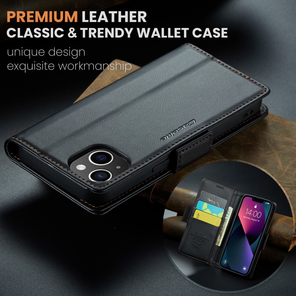 Custodie a portafoglio sottili anti-RFID iPhone 15 Nero