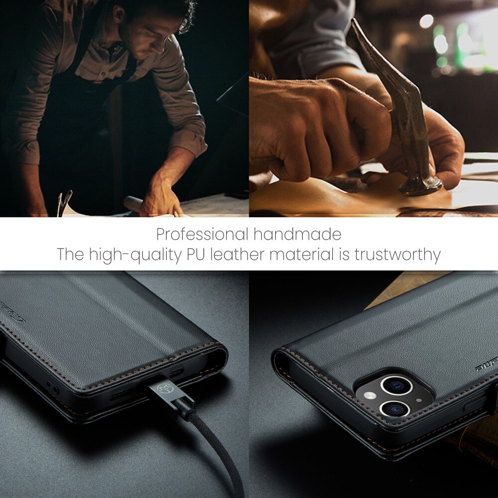 Custodie a portafoglio sottili anti-RFID iPhone 15 Nero