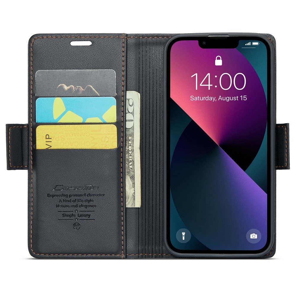 Custodie a portafoglio sottili anti-RFID iPhone 15 Nero