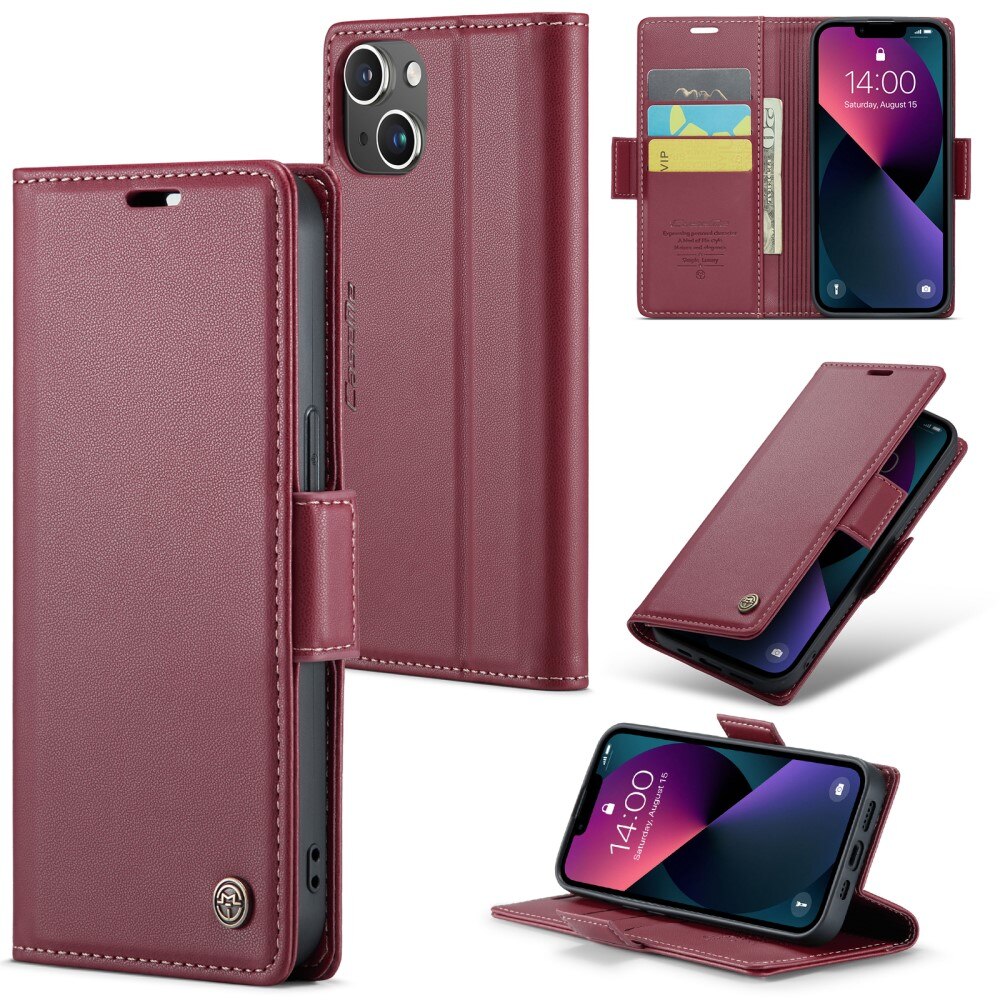 Custodie a portafoglio sottili anti-RFID iPhone 15 Rosso
