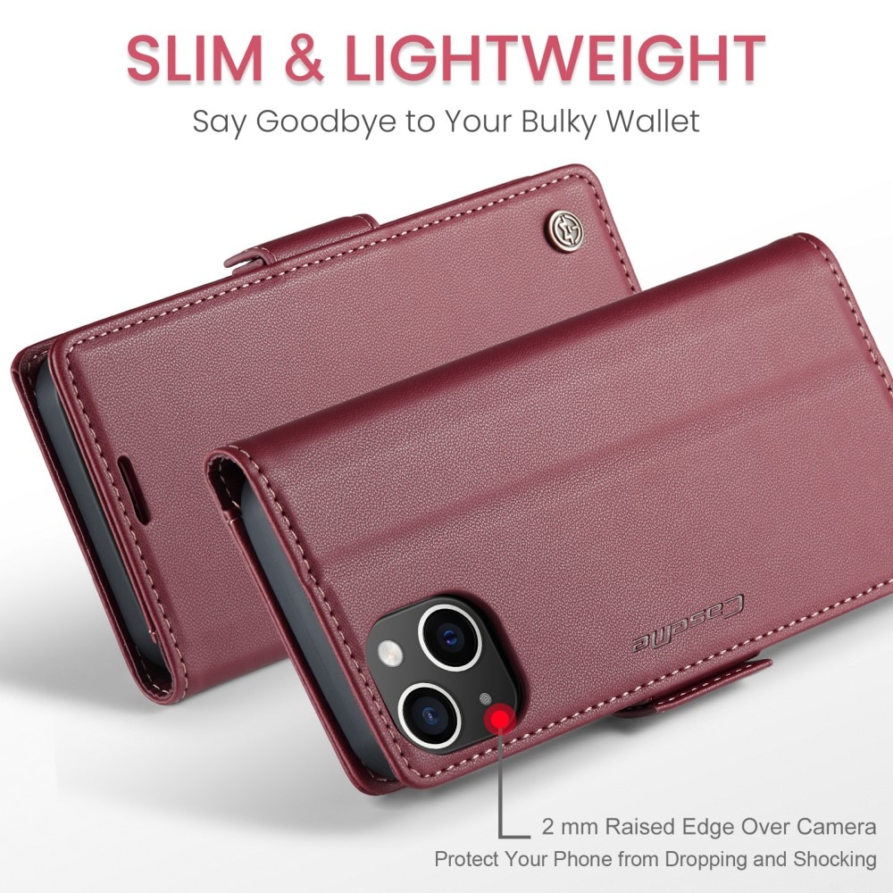 Custodie a portafoglio sottili anti-RFID iPhone 15 rosso
