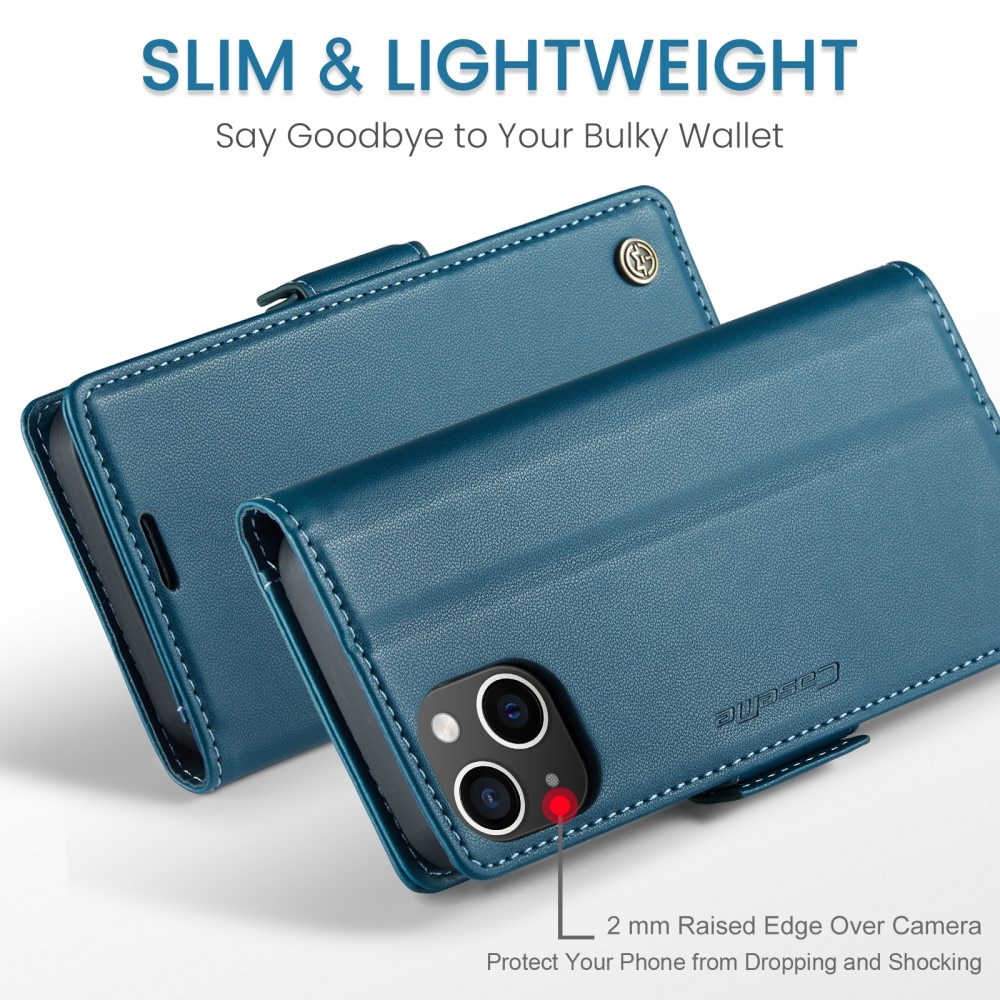 Custodie a portafoglio sottili anti-RFID iPhone 15 blu