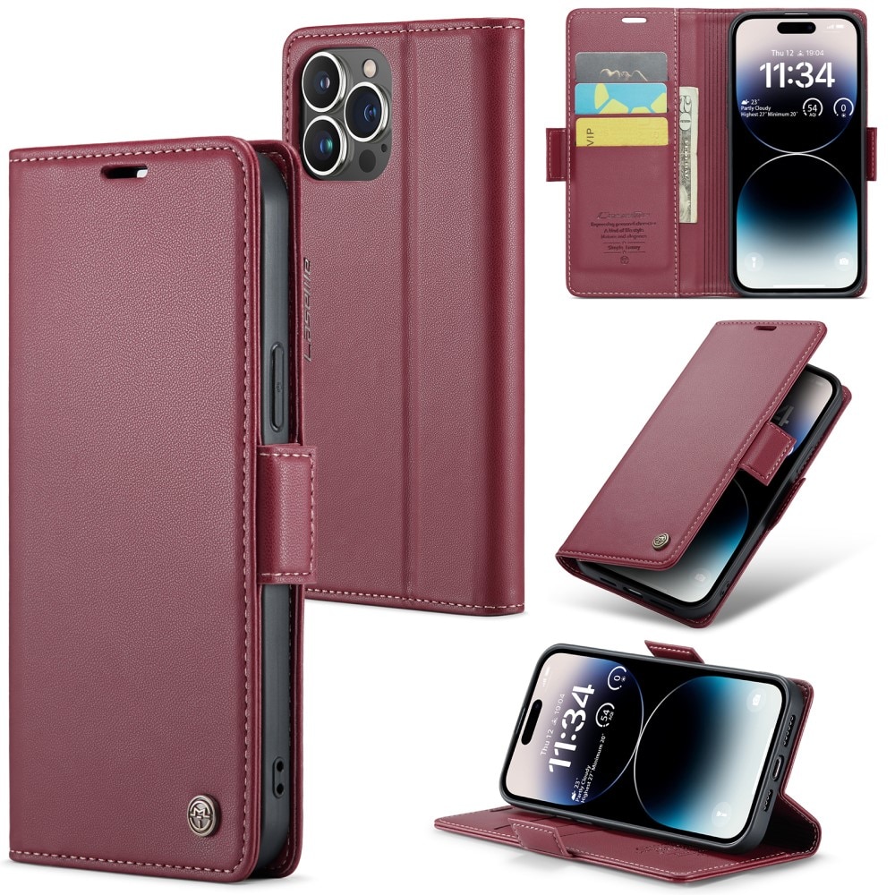 Custodie a portafoglio sottili anti-RFID iPhone 15 Pro Rosso