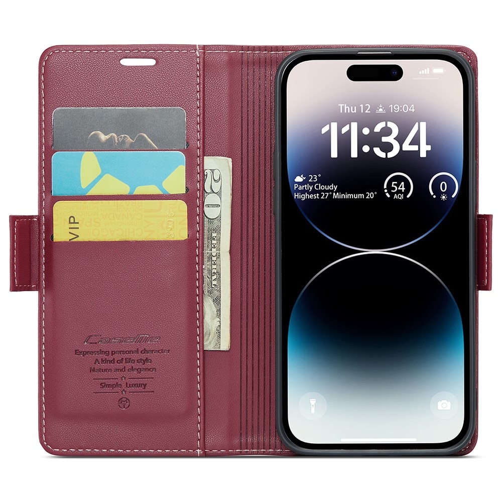 Custodie a portafoglio sottili anti-RFID iPhone 15 Pro rosso