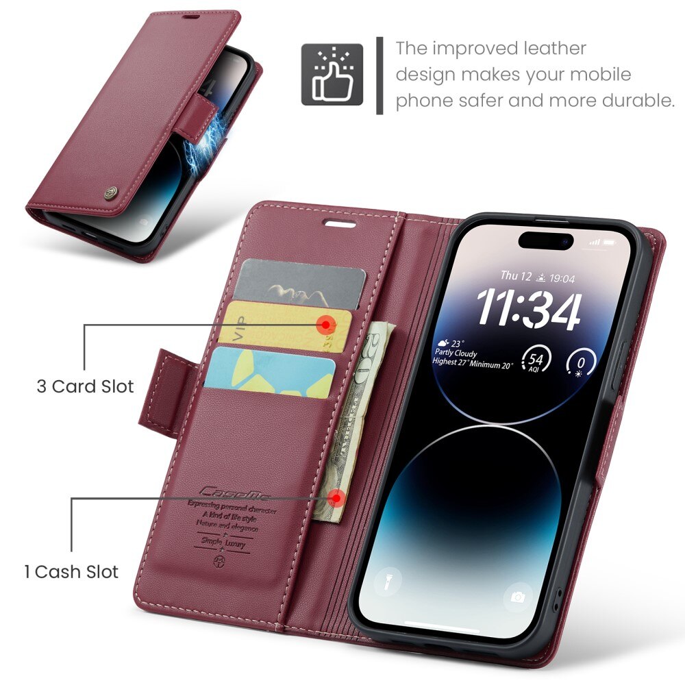 Custodie a portafoglio sottili anti-RFID iPhone 15 Pro rosso