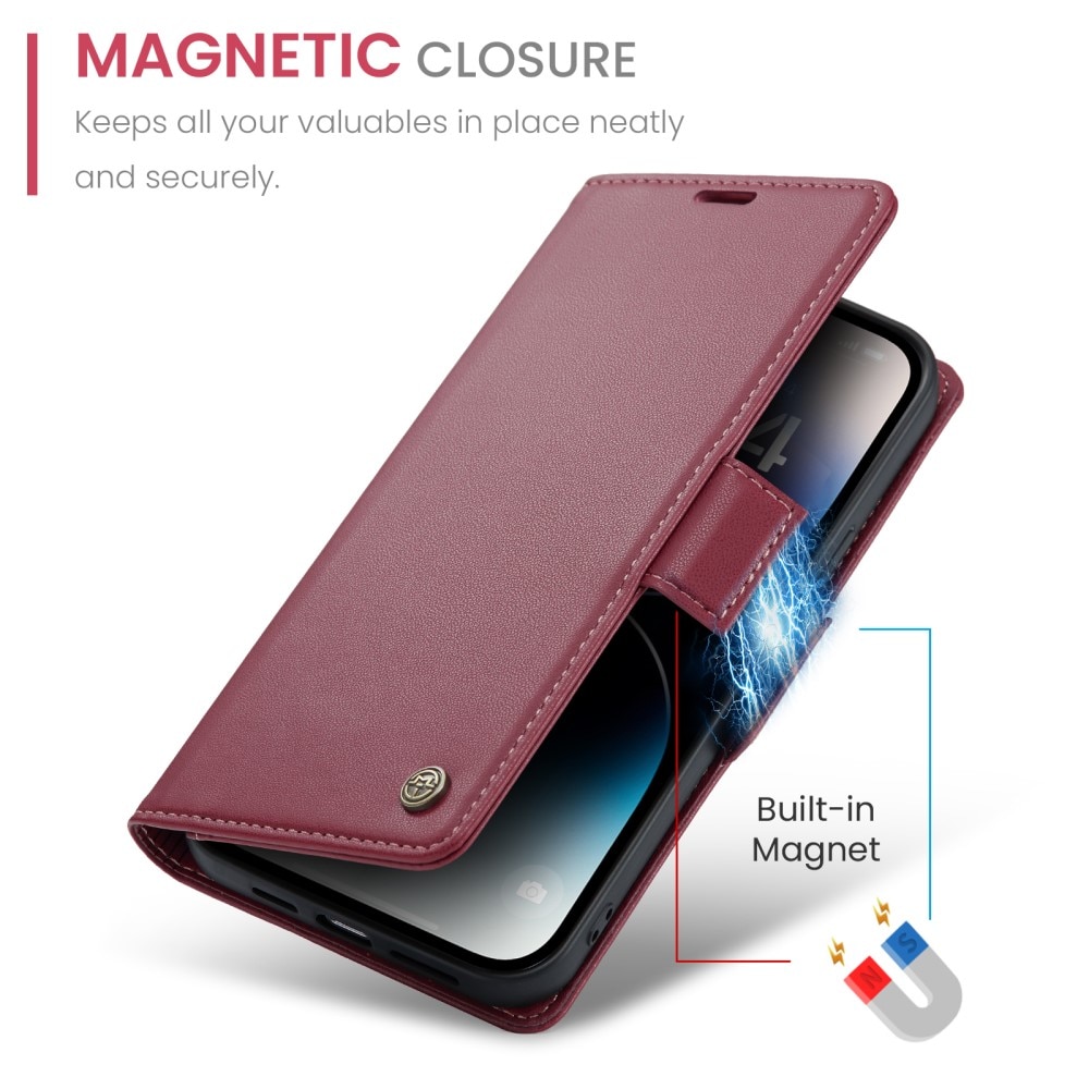 Custodie a portafoglio sottili anti-RFID iPhone 15 Pro rosso