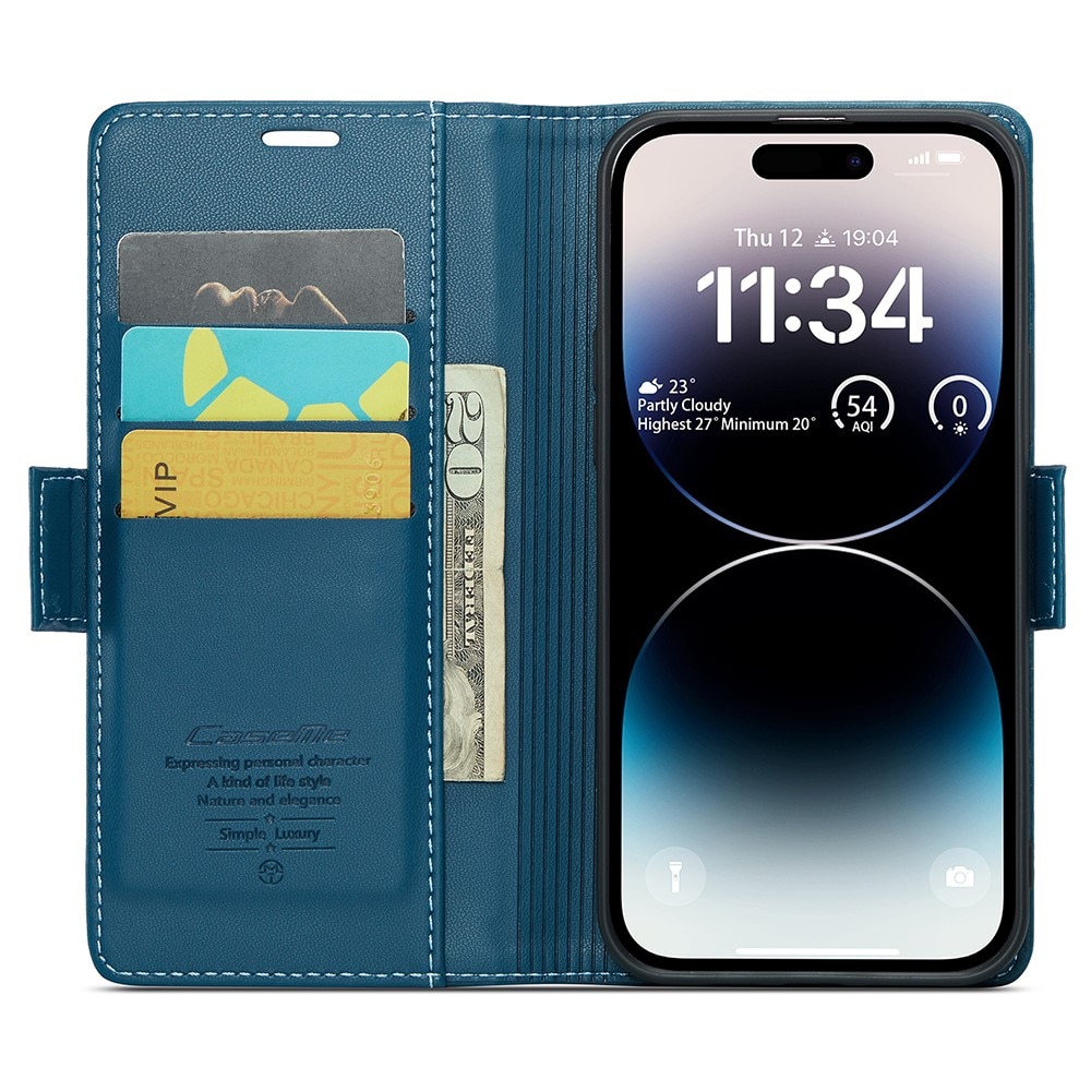 Custodie a portafoglio sottili anti-RFID iPhone 15 Pro blu